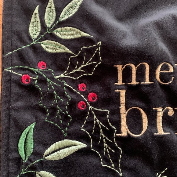 Christmas Table Runner Black Velvet Heavily Embroidered 71” X14” - Picture 6 of 6